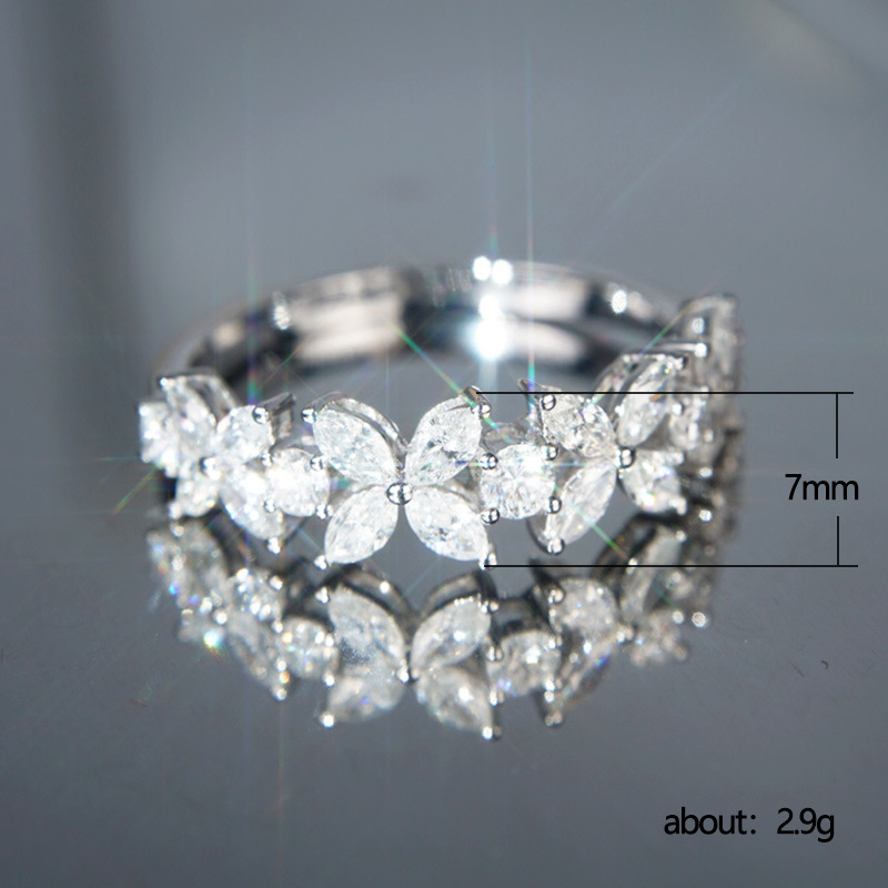 Solitaire ring 925 Sterling Silver Cluster ring female flower diamond wedding party pinky ring platinum ring luxury jewelry
