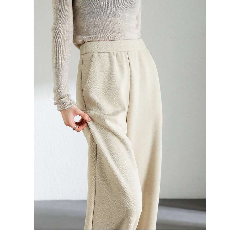 Casual Straight Wool Pant Women Thick Warm High Waisted Full Length Knitted Sweatpant Winter 2024 Clothes 144K56338