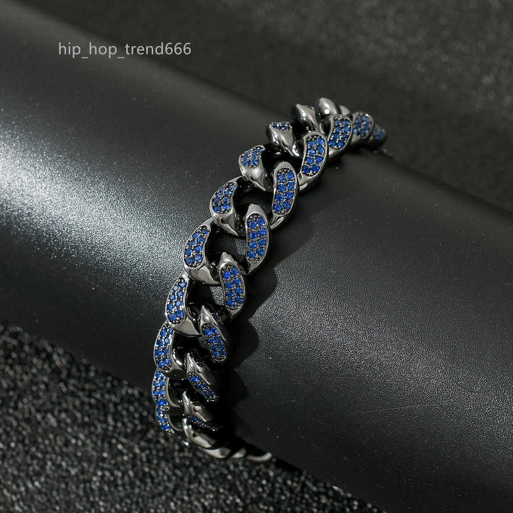 Hip-hop whale shark 12mm black plated Cuban blue moissanite full dia men boy iced out necklace chain