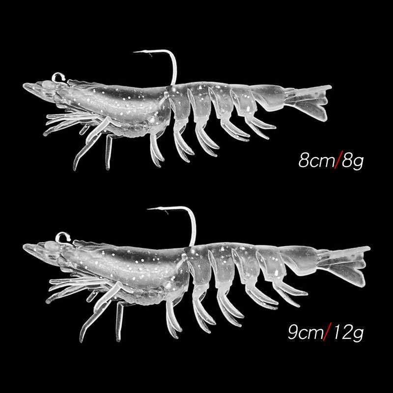 9cm 12g/8cm 8g luminous fake shrimp soft silicone artificial bait with bead swinging hook used as fishing bait W241029