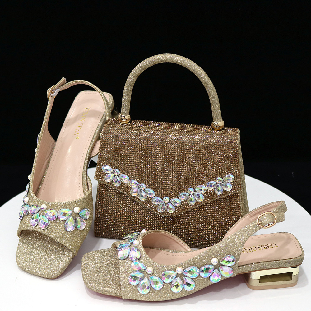 Square toe low heel sandals plus size women's shoes trapezoidal handbag