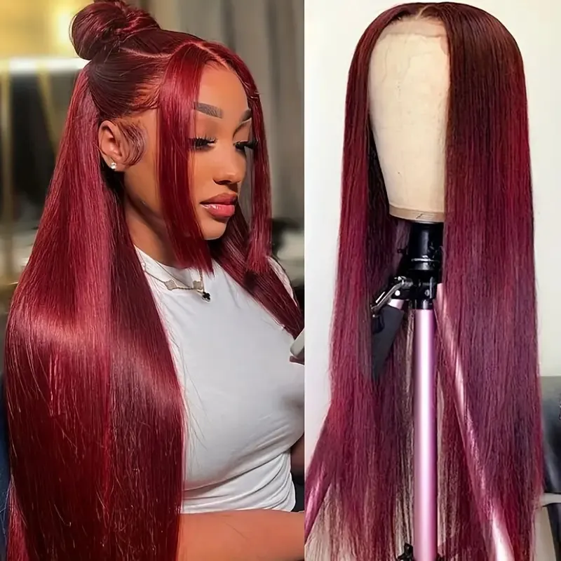 Straight 13x4 ful 30 Inch Lace Front Wigs Simulation Human Silk Synthetic Wig Long Hair Heat Resistant For Black Woman