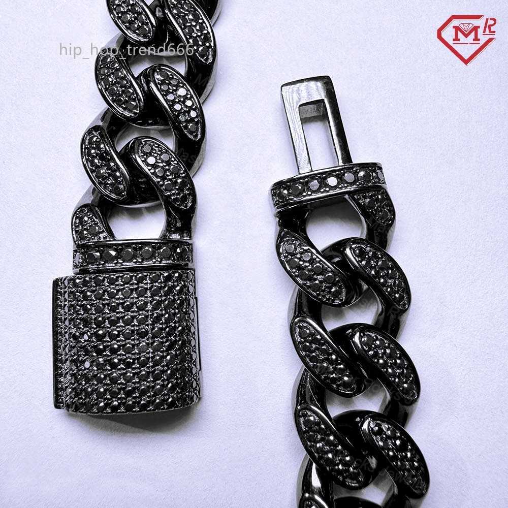 Hiphop Cuban Chain 10mm 12mm 14mm 925 Sterling Silver Iced Out Black VVS Moissanite Cuban Link Chain