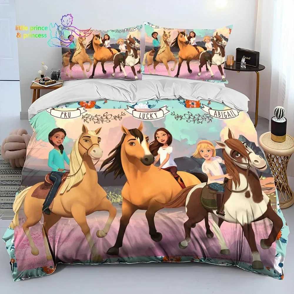 Spirit Riding Free Horses Cartoon Bedding Single/Double Large Bedding Adult and Children Bedding X241029