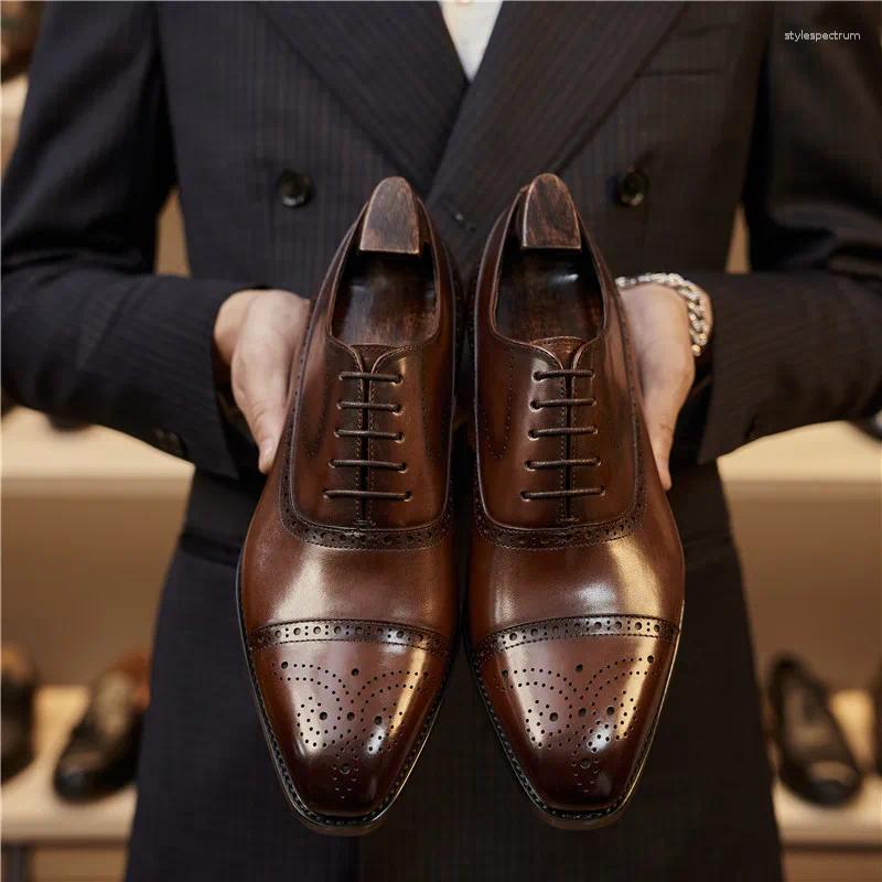 Dress Shoes Italian Mens Genuine Leather 2024 Autumn Handmade Elegant Black Wedding Social Brogues Male Size 44 241102