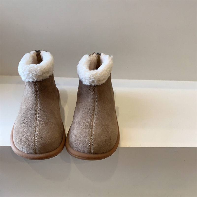 Children's Veet Snow Boots: Warm, Flat, Khaki Ribbon, Brown - Size 22-35