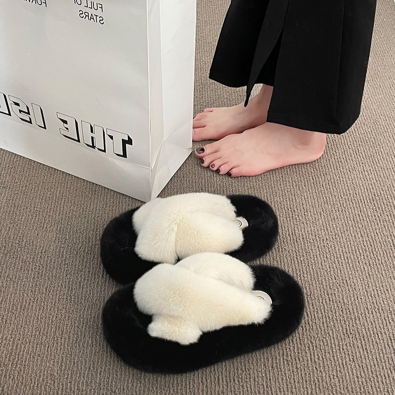 Fluffy slippers women wear autumn and winter new thick soled increase plush slippers indoor flat slippers