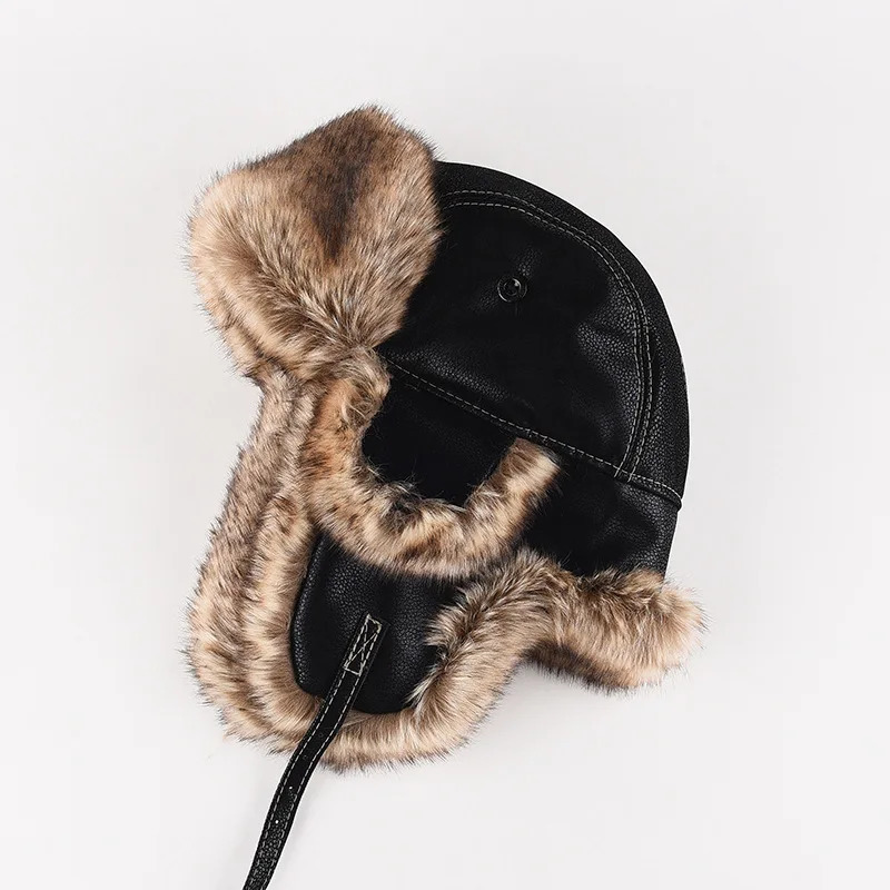 Winter Ushanka Hat Mens Pilot Trap Hat Artificial Fur Ski Hat with Thick Earflaps Winter Bomber Hat 241030