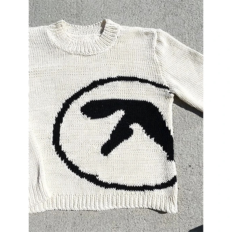 Mens Sweater Aphex Twin Knit Winter Oversized Vintage Long Sleeve Tops Jumper Pullover Y2k Streetwear Graphic Fashion Clothing 241024