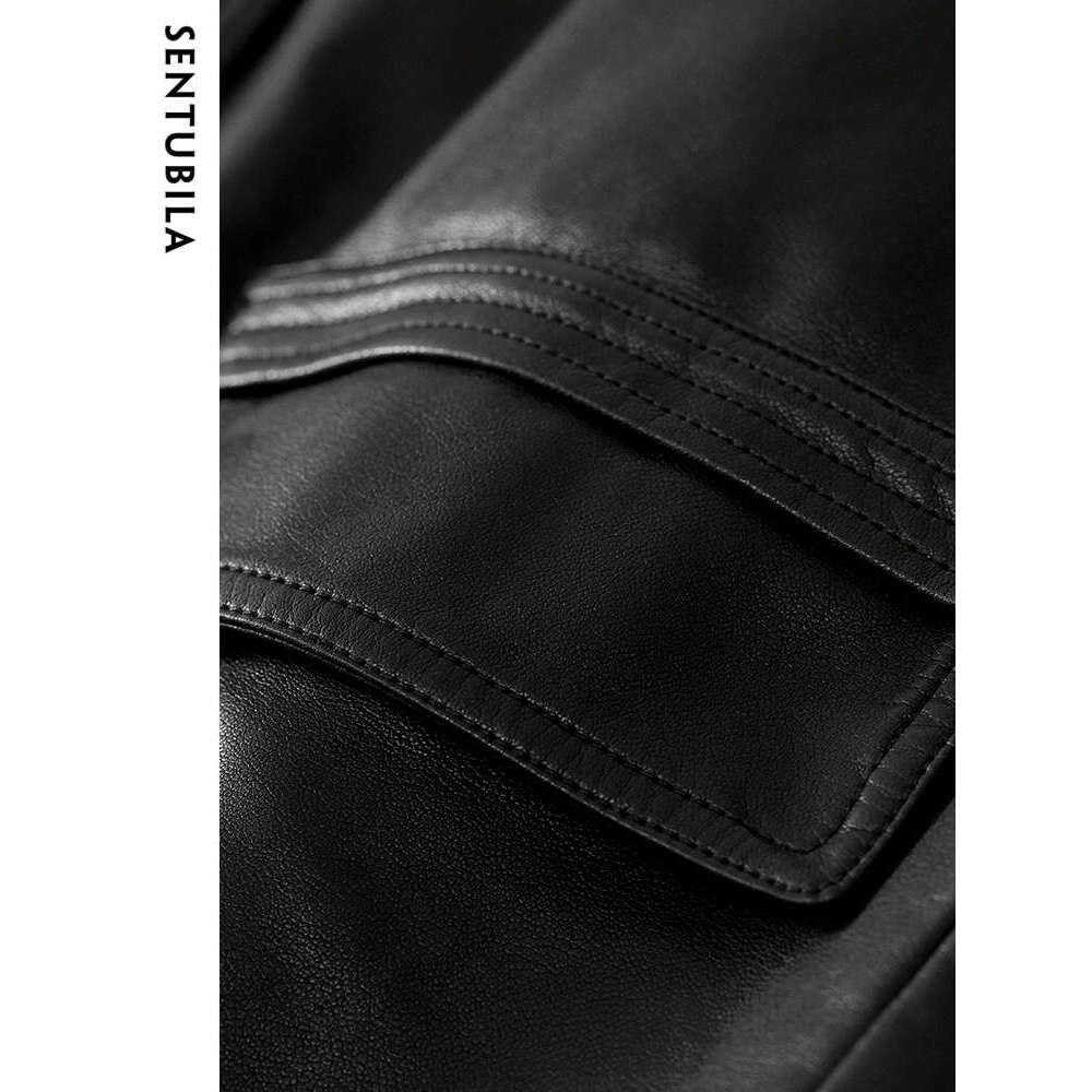 Black Faux Women Shacket 2024 Autumn Winter Outerwear Pu Leather Button Up Shirt Jacket Coat W33g49948