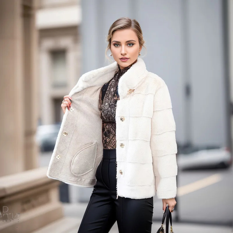 Autumn and Winter Womens Fur Integrated Jacket Womens Thick High Neck Warm Danish Mink Coat Womens Winter Jacket 241029