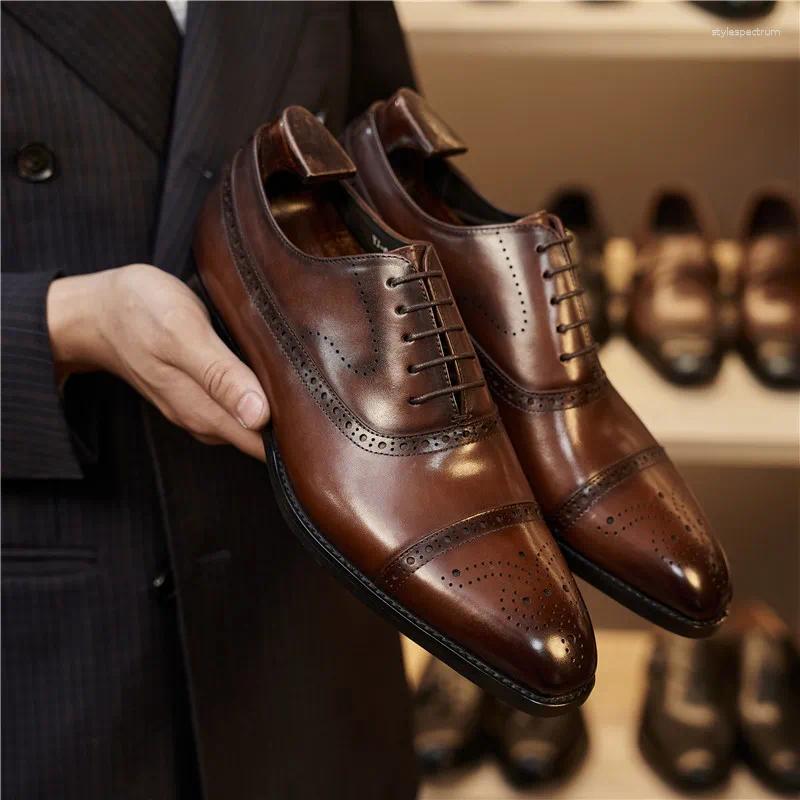 Dress Shoes Italian Mens Genuine Leather 2024 Autumn Handmade Elegant Black Wedding Social Brogues Male Size 44 241102