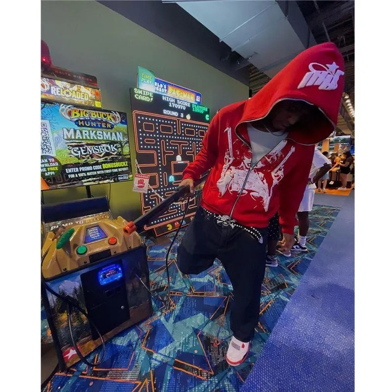 Y2K Cartoon Printed Hoodie Womens High Street Harajuku Retro Oversized Sportswear Womens Loose Casual Zipper Hoodie Top 241025