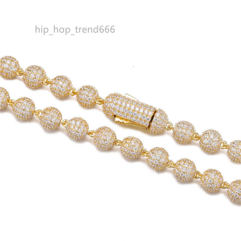 Hip Hop Mens Necklace Rapper Trendy 8mm Round Ball Chain Iced Out Bead Chain Link Necklace Jewelry