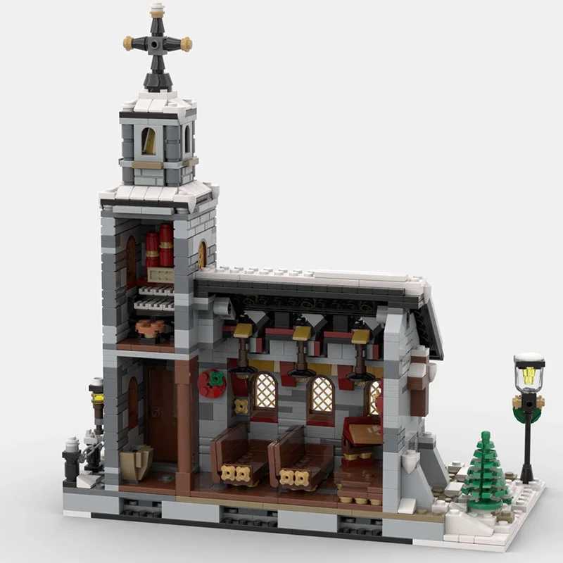 2024 new Winter Village Church Building Block Kit Ci Street Snow House Modular Architecture Brick Model Toy Christmas GiftXJ241029