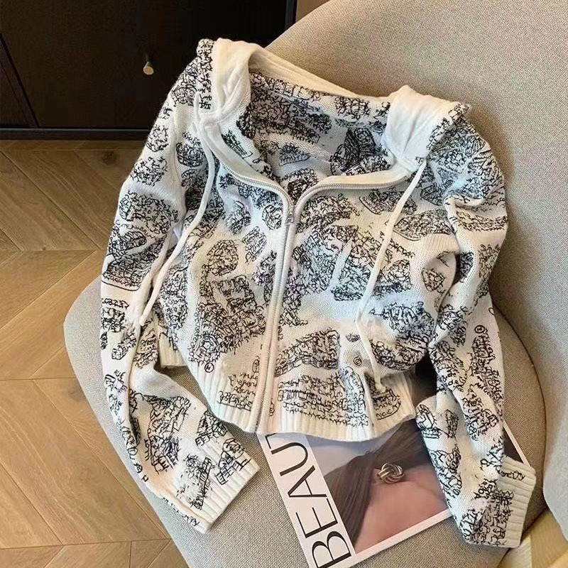 Hooded Knitwear Woman Sweater Coat Casual Zipper Knitted Cardigans Jacket Female Soft Vintage Outwear Women's Clothing
