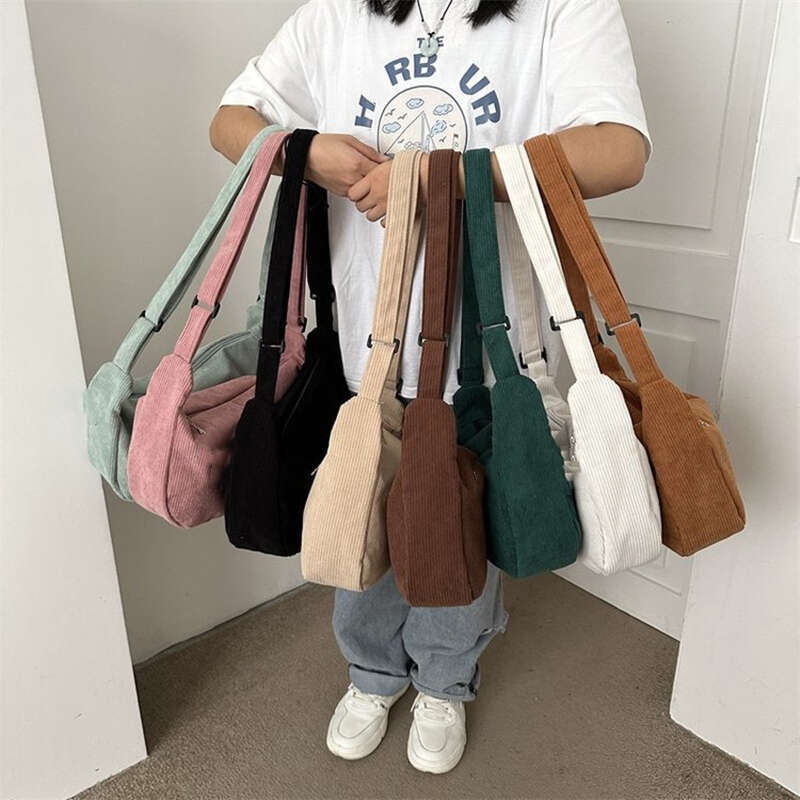 Corduroy Crossbody Bags for Ladies Large Capacity Shoulder Fashion Purse and Handbags Solid Color New Women Messenger Bag