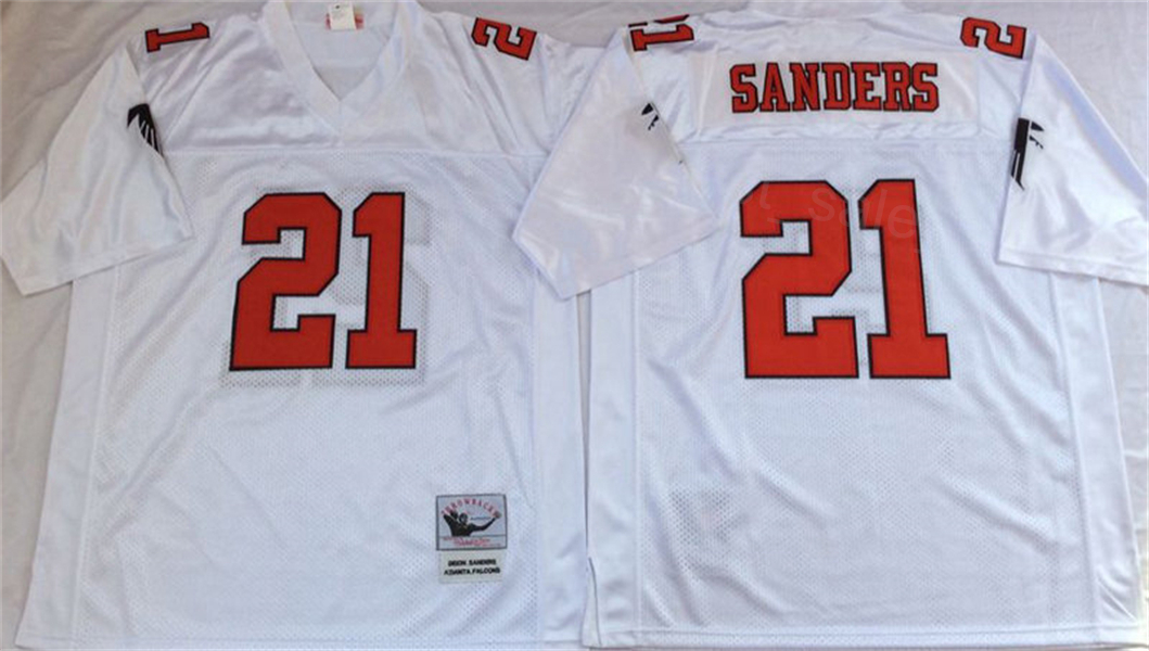 Retro Football Falcon Throwback Jerey 21 Deion Sander 7 Michael Vick 10 Steve Bartkowki Uniform Vintage All Stitched Black Red White Team Men For Spor