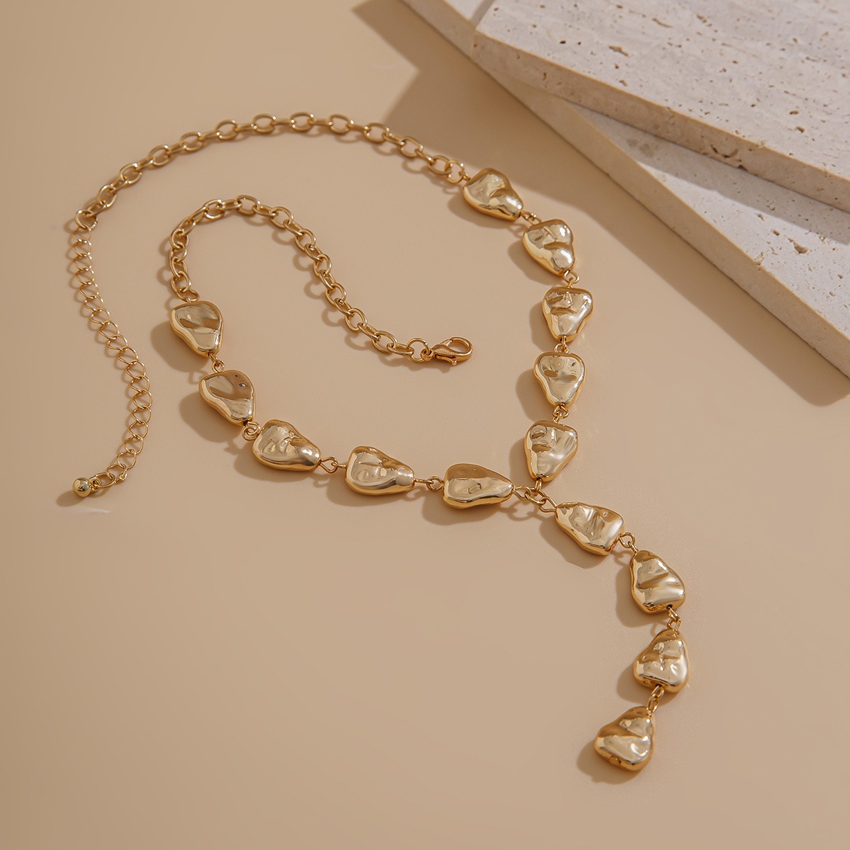 Cross Border Jewelry Necklace Irregular Baroque Y-shaped Collarbone Chain Cool Style Flat Water Droplet Pendant Necklace for Women