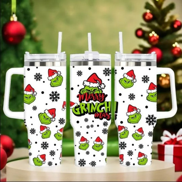 Christmas Grinch Cups 40oz With Handle Not To Fall Down Large Capacity Stainless Steel Ice Bowl Vacuum Thermos Mugs Anime Neighborhood Sea Freight FY0