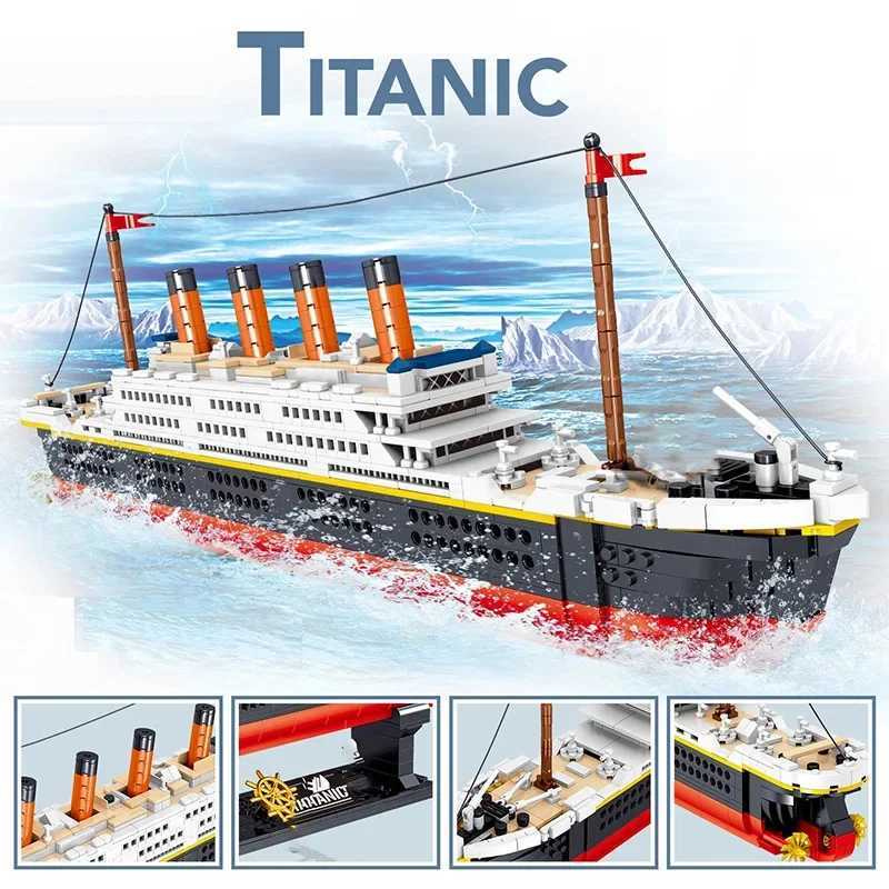 1860/1288pcs Titanic Cruise Ship Model Blocks Ship Building Blocks Gift for Kids Children Home Office Ornaments Fast ShippingXJ241029