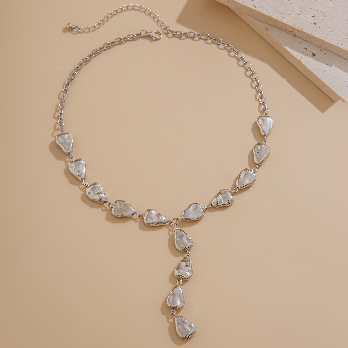 Cross Border Jewelry Necklace Irregular Baroque Y-shaped Collarbone Chain Cool Style Flat Water Droplet Pendant Necklace for Women