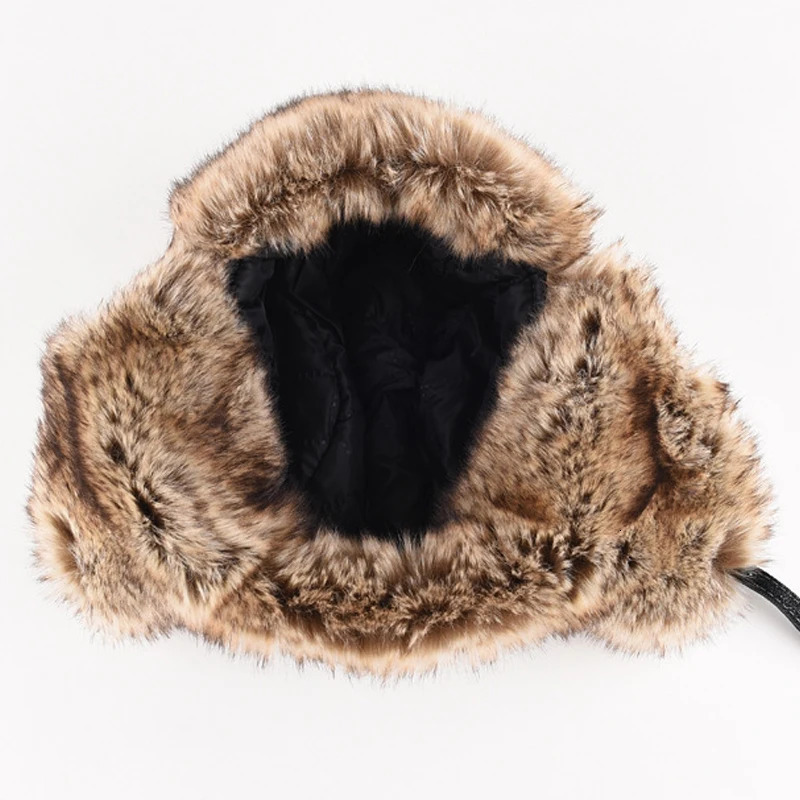 Winter Ushanka Hat Mens Pilot Trap Hat Artificial Fur Ski Hat with Thick Earflaps Winter Bomber Hat 241030