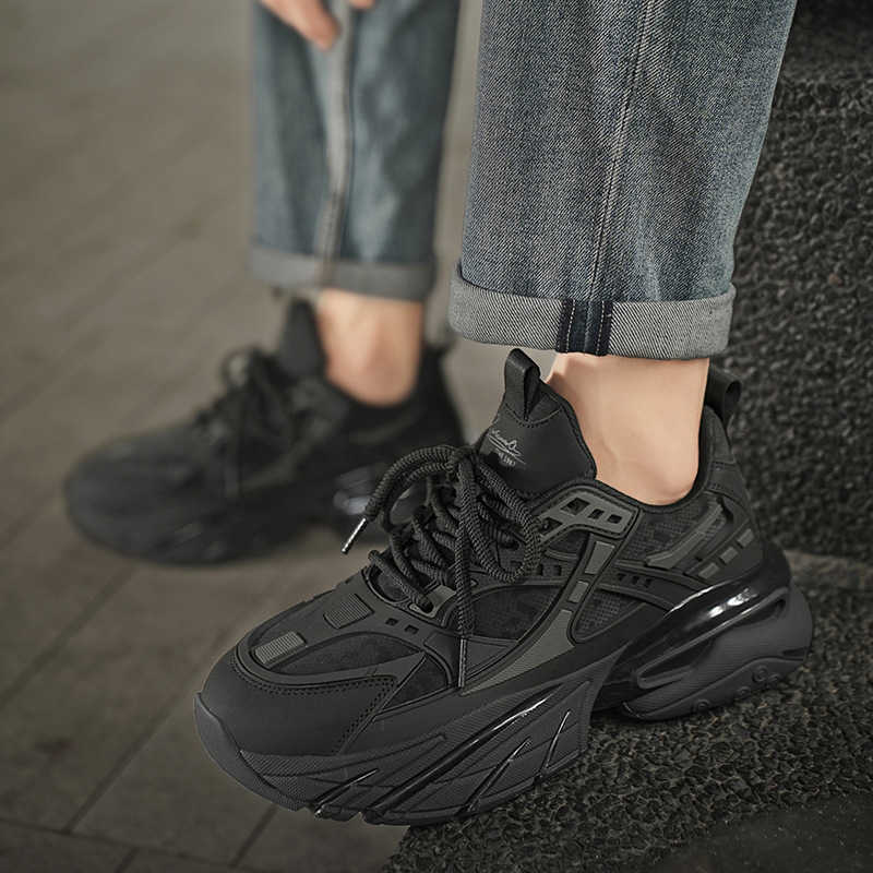 Leather Popcorn Bottom Running Trendy Shoes Fashionable Low Top Lace Height Increasing Casual Dad Shoes Autumn/Winter Mens Shoes M241030