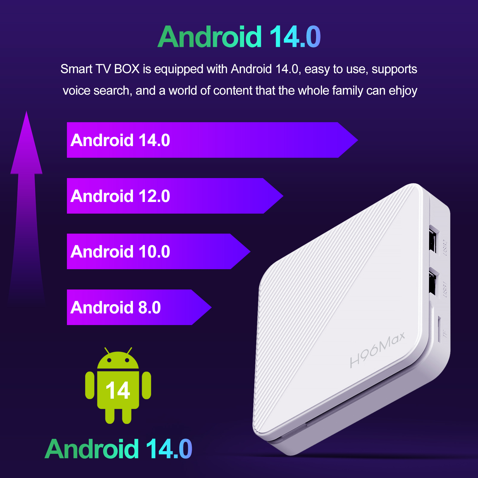 H96 Max ATV Smart TV Box Android 14 Allwinner H313 Quad Core wifi 6 BT 5.2 8K HD Media Player 2G 16G Set Top Box