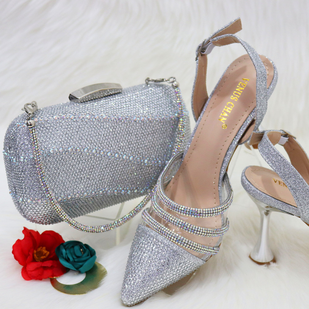 Fashion gold pointed full diamond women's sandals square diamond handbag