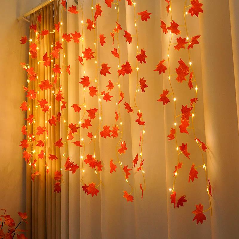 LED light string maple leaf vine simulation autumn decoration festival arrangement small colored lights USB copper wire curtain lights