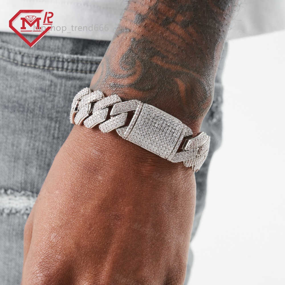 3rows 20mm Moissanite Prong Cuban Bracelet For Hip Hop Rapper Gra Certificated Vvs Moissanite Diamond Bracelet Men