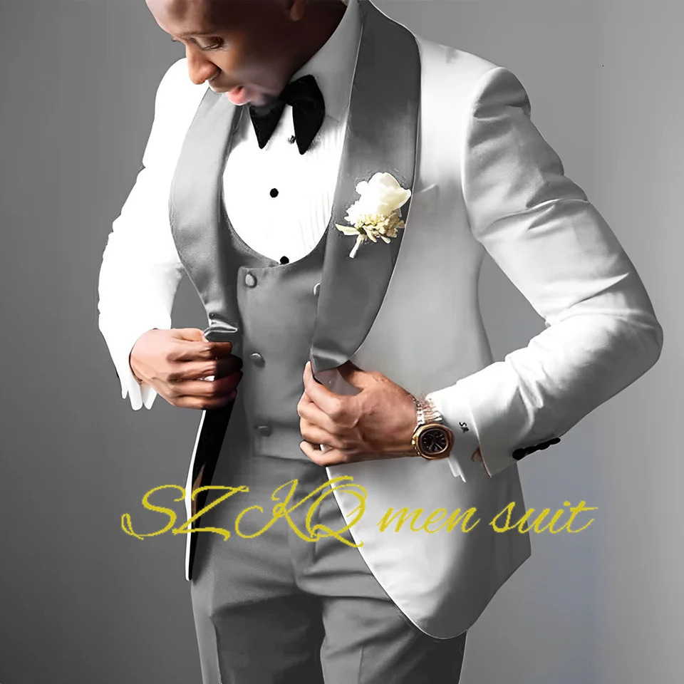 White wedding evening gown elegant mens suit green fruit collar jacket pants vest 3-piece set custom color XS-5XL 241025