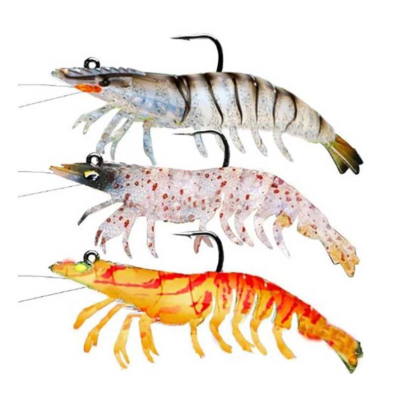 9cm 12g/8cm 8g luminous fake shrimp soft silicone artificial bait with bead swinging hook used as fishing bait W241029