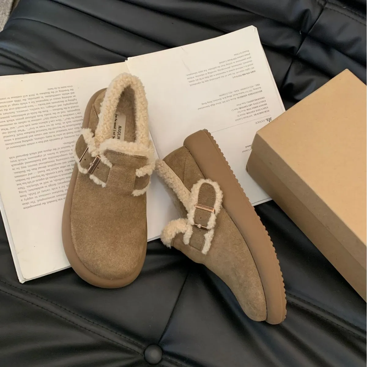 Designer Solid Winter Warm Plush Snow Boots Women Loafers Flat-Bottomed Retro Boken Shoes Ladies Mules Casual Korean Flats