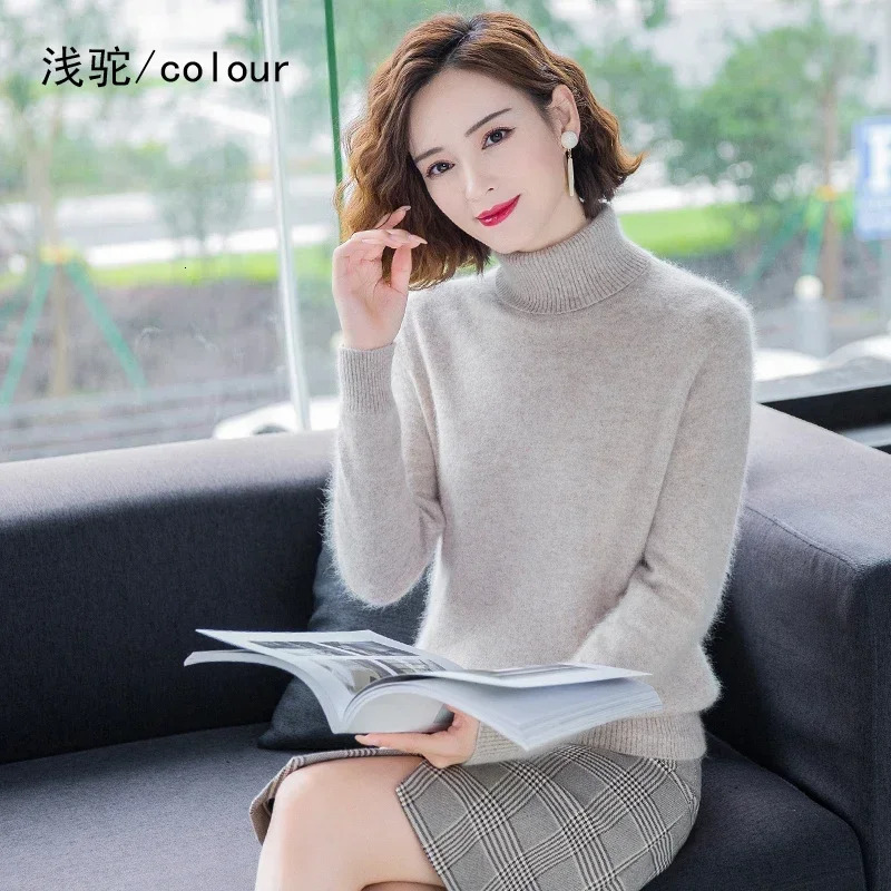 Autumn Winter 100% Mink Cashmere Sweater Women Knitwear Pullover Thick Warm Solid Color Plus Size Base High Lapel Clothing Tops 241029 - view 4