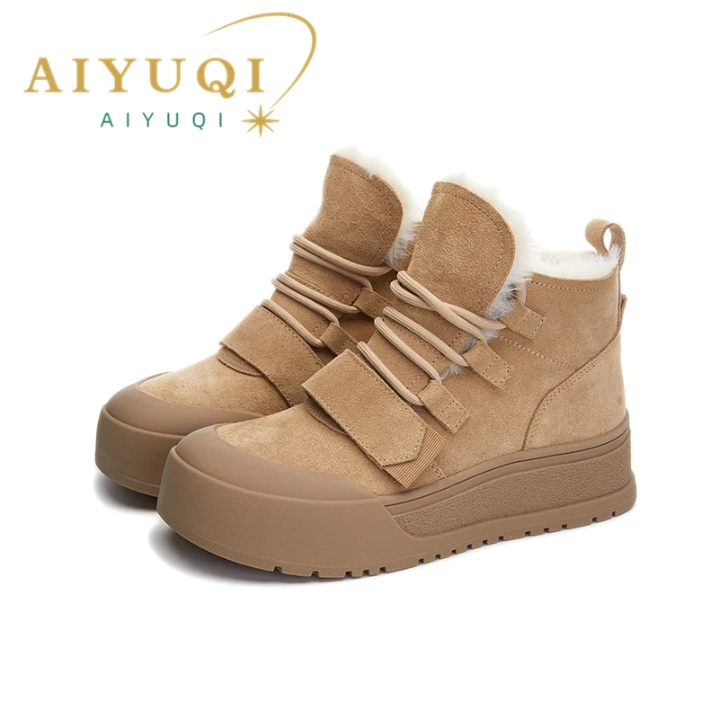 AIYUQI Women Snow Boots Genuine Leather 2024 New Platform Winter Warm Boots Women Casual Non-slip Sneakers Boots Women