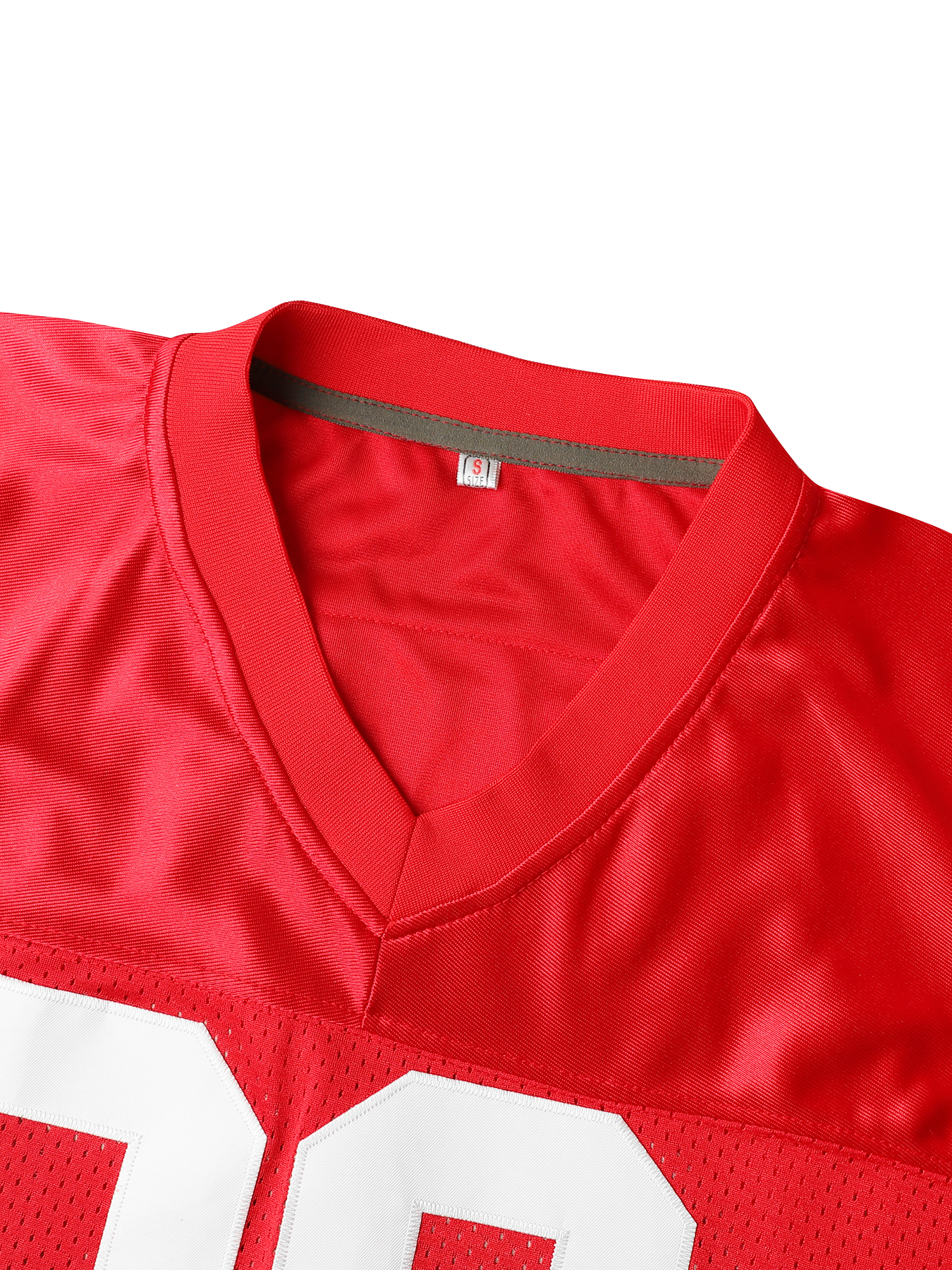 Men's #80 Short Sleeve Football Jersey Polyester Classic Red Sports Top, V-Neck With Slight Stretch, Embroidered Alphabet Pattern, Versatile For 