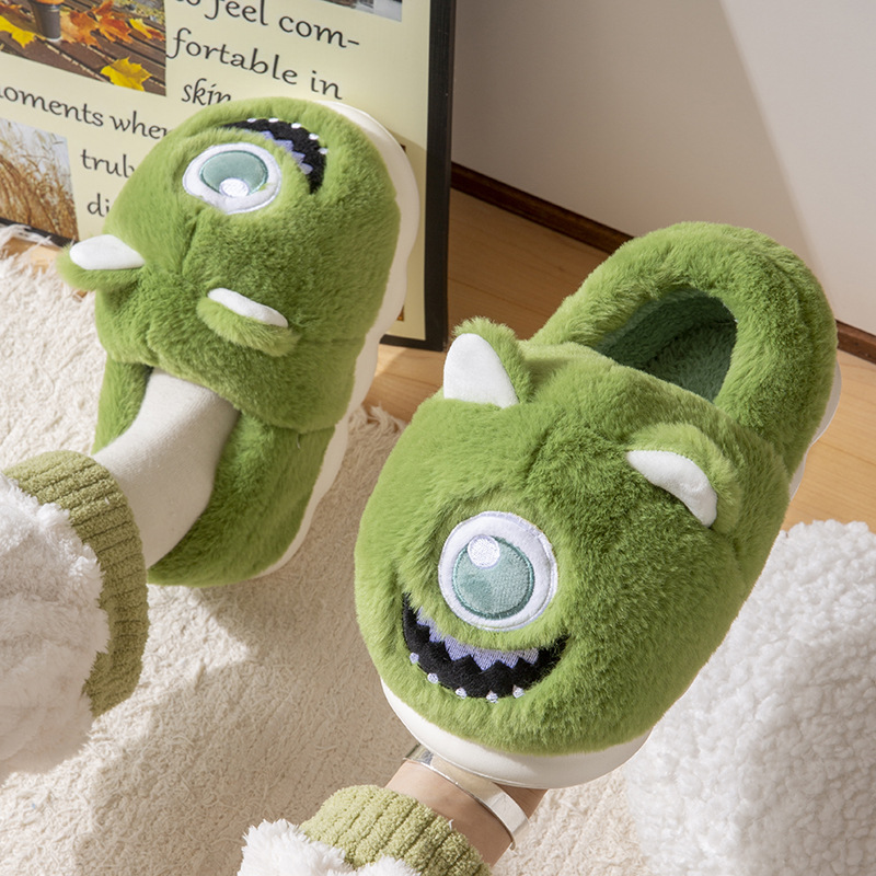 2024 slippers NEW hot women's winter bag with cute anti slip thick sole for home use, warm outer wear, big eyed monster plush cotton shoes, free 