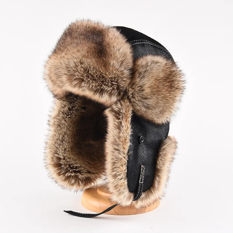Winter Ushanka Hat Mens Pilot Trap Hat Artificial Fur Ski Hat with Thick Earflaps Winter Bomber Hat 241030
