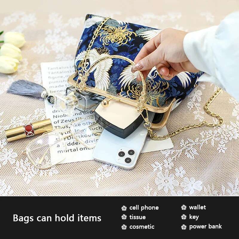 Fashion Vintage Fringe Small Shell Bags Chain Women Shoulder Crossbody Bag Crane Flying Womens Handbags Purses Embroidery