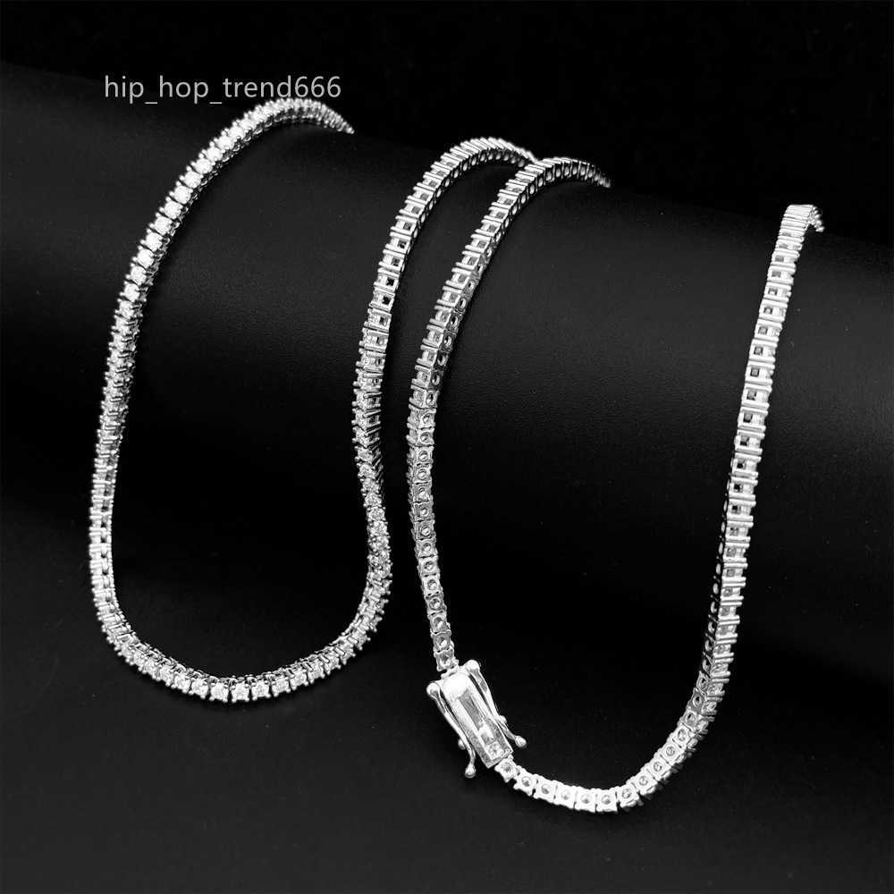 2MM Flawless Lab Diamond D Color VVS Moissanite Tennis Chain Gold Plated 925 Sterling Silver Luxury Hip Hop Bling White