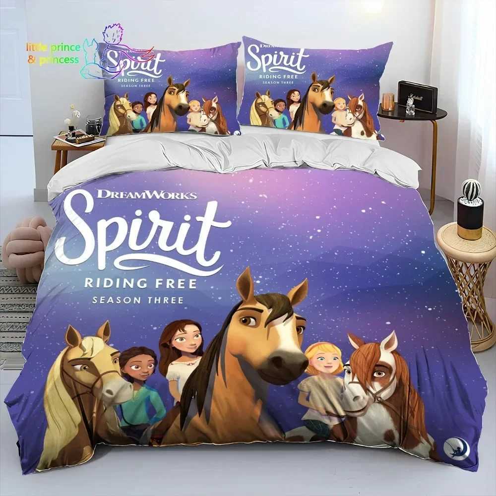 Spirit Riding Free Horses Cartoon Bedding Single/Double Large Bedding Adult and Children Bedding X241029