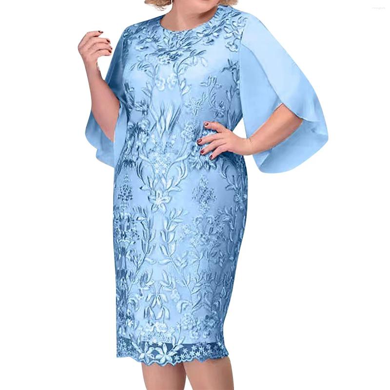 Casual Dresses Plus Size Summer For Wedding Guest Women 2024 Fashion Lace Gown Party Dress Stitching Slim Elegant