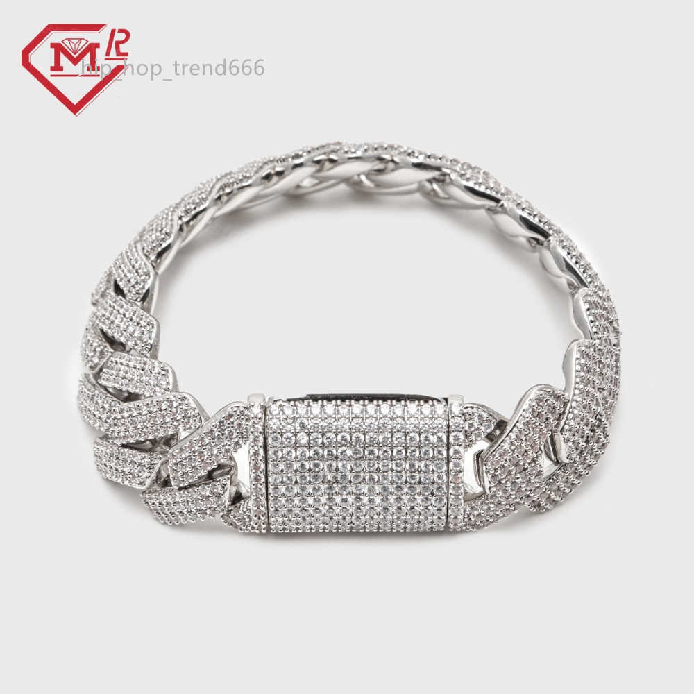 3rows 20mm Moissanite Prong Cuban Bracelet For Hip Hop Rapper Gra Certificated Vvs Moissanite Diamond Bracelet Men