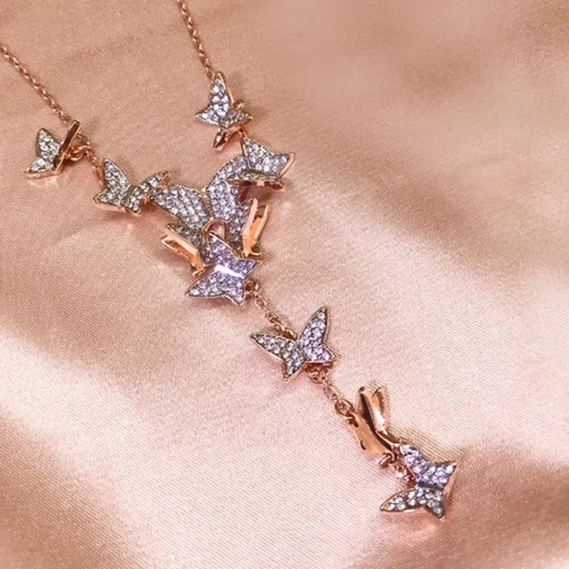 Original 2024 Fine Jewelry Sets Charming Blue Pink Butterfly High Quality Crystal Fashion Womens Necklace Bracelet Earrings 241030