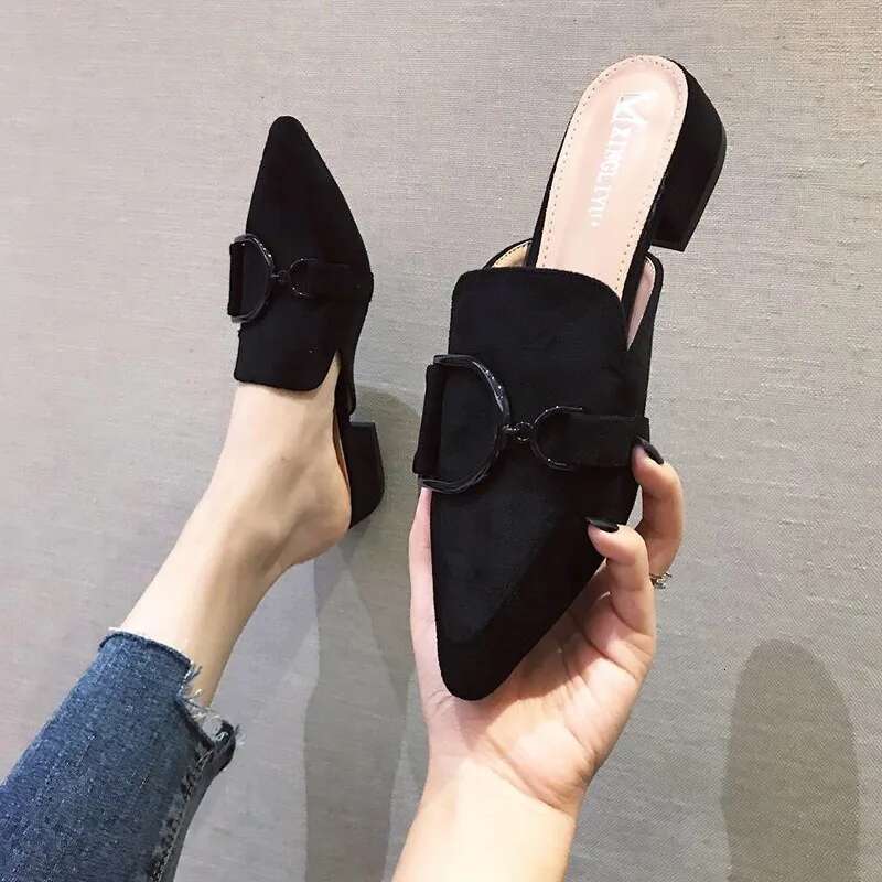 Butterfly-Knot Mules Shoes for Women 2024 Casual Loafers Slides, Square Heel Pointed Toe Slippers