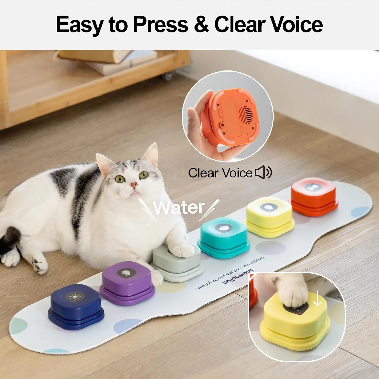 Mewoofun Voice Recording Button Pet Toys Dog Buttons for Communication Training Buzzer Recordable Talking with Mat 241028