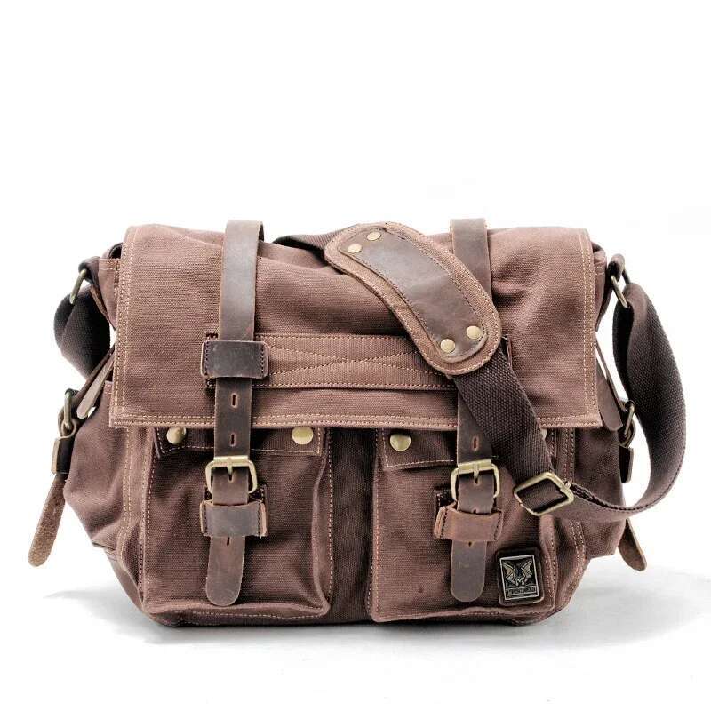 Canvas Leather Men Messenger Big Satchel Shoulder Bags Male Laptop Briefcase Travel Handbag