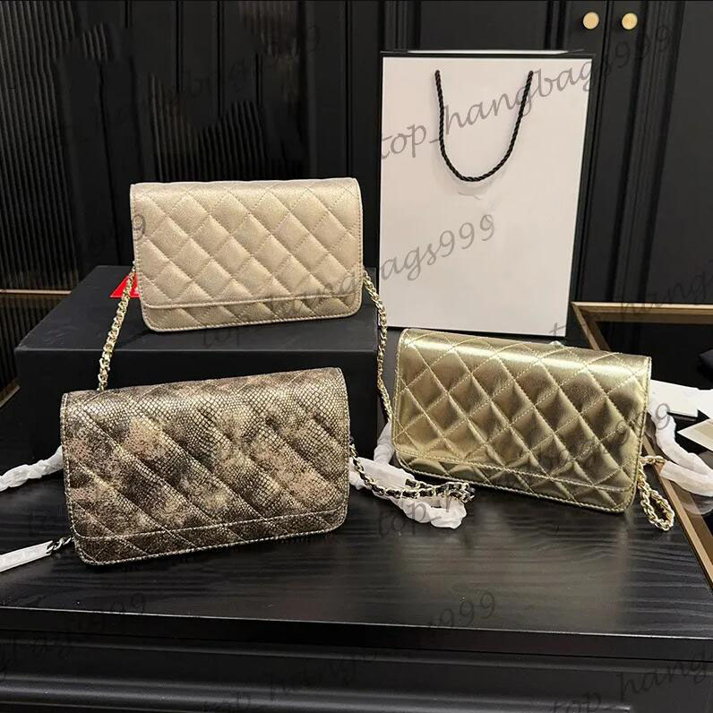Womens Luxury Brand Classic Mini Matte Smooth Serpentine Flap WOC Long Wallet Bags Snap With Gold Chain Crossbody Shoulder Card Holder Purse 19X12CM